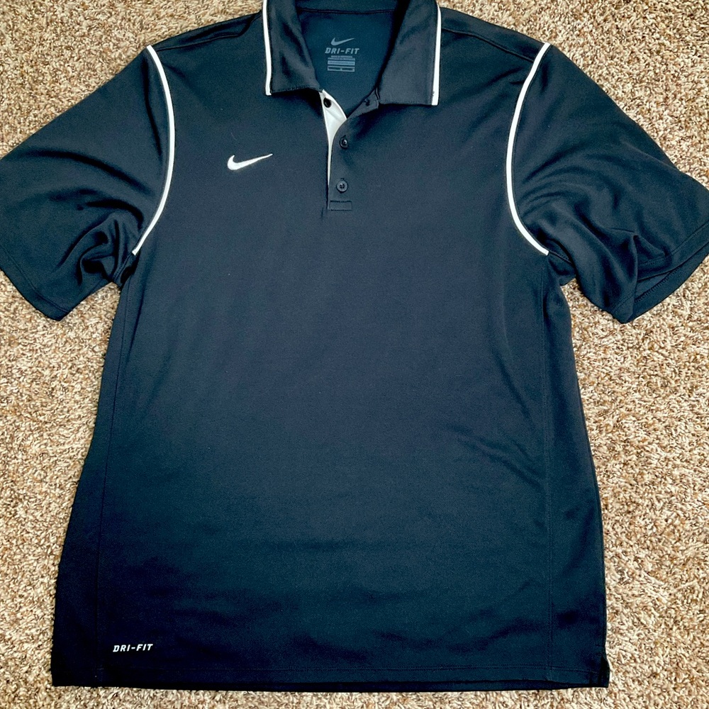 Men’s NIKE Dri-fit polo shirt, black & white, size Large, EUC